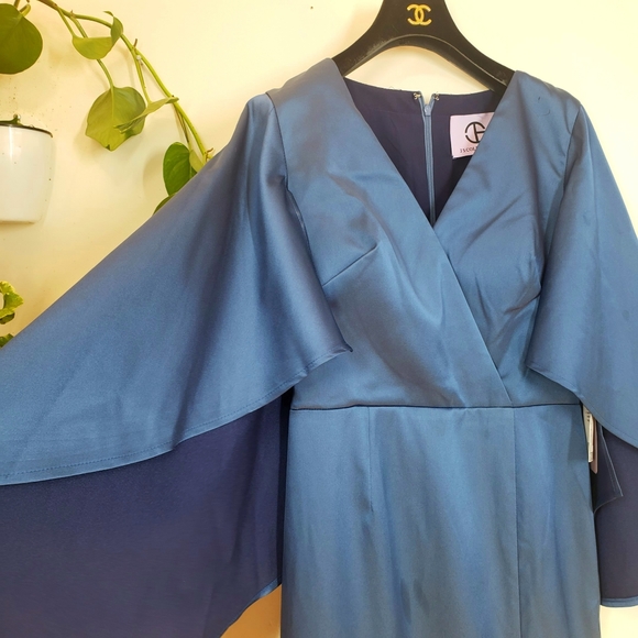 NWT $348 JS COLLECTIONS Maxi Dress Womens Navy 2 XS Cape Sleeve Wedding Empire - Picture 5 of 12